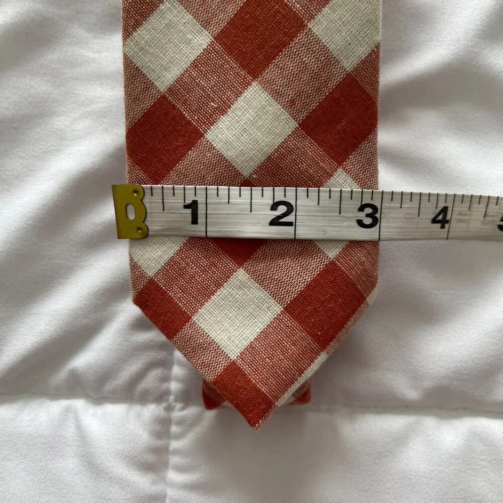 Black Brown 1826 Men's Necktie Orange Gingham Tie Cotton/Linen Smart Casual